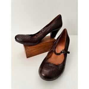 NAYA Women’s 8M Leather Mary Jane Heels Brown Cutout Comfort Pump Eco-Friendly